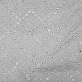 Mirro Work Embroidery On White Dyeable Upada Fabric