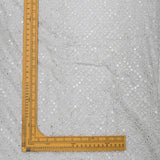 Mirro Work Embroidery On White Dyeable Upada Fabric