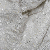 Mirro Work Embroidery On White Dyeable Upada Fabric