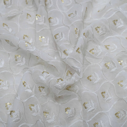 All Over Thread Work On Dyeable Georgette Fabric