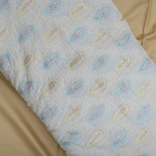 All Over Multi Color Thread Work On Dyeable Georgette Fabric