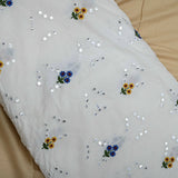 All Over Multi Color Floral Mirror Work On Dyeable Cora Cotton Fabric