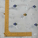 All Over Multi Color Floral Mirror Work On Dyeable Cora Cotton Fabric