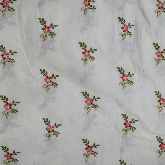 All Over Floral Zari Work On Dyeable Cora Cotton Fabric