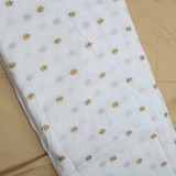 Tikki Work Embroidery On White Dyeable Dola Silk Fabric