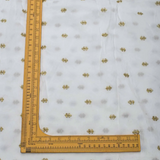 Tikki Work Embroidery On White Dyeable Dola Silk Fabric