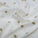 Tikki Work Embroidery On White Dyeable Dola Silk Fabric
