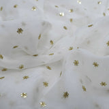 All Over Antique Golden Buti Work Embroidery On White Dyeable Organza Fabric