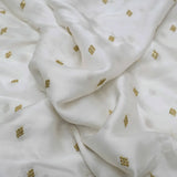 Golden Buti Work Embroidery With Lagdi Pata Border On White Dyeable Gaji Silk Fabric