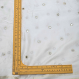 Golden Mirror Work Embroidery With Lagdi Pata Border On White Dyeable Gaji Silk Fabric