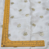 Golden Buti Work Embroidery With Lagdi Pata Border On White Dyeable Gaji Silk Fabric