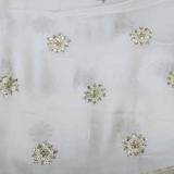 Golden Buti Work Embroidery With Lagdi Pata Border On White Dyeable Gaji Silk Fabric