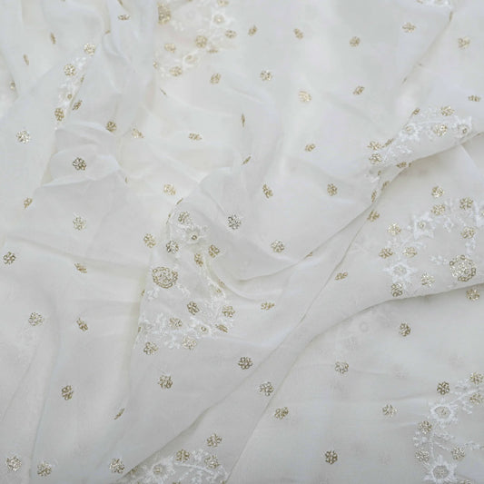 All Over Sequins Thread Work On Dyeable Georgette Fabric