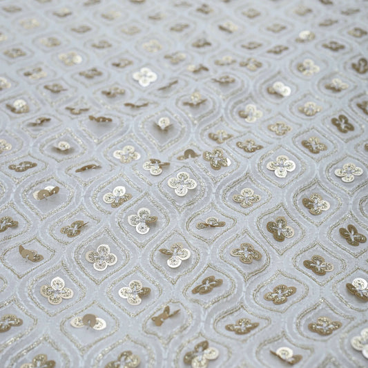 All Over Sequins Thread Work On Dyeable Georgette Fabric