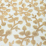 All Over Golden Jaal Work Embroidery On White Dyeable Dupion Silk Fabric