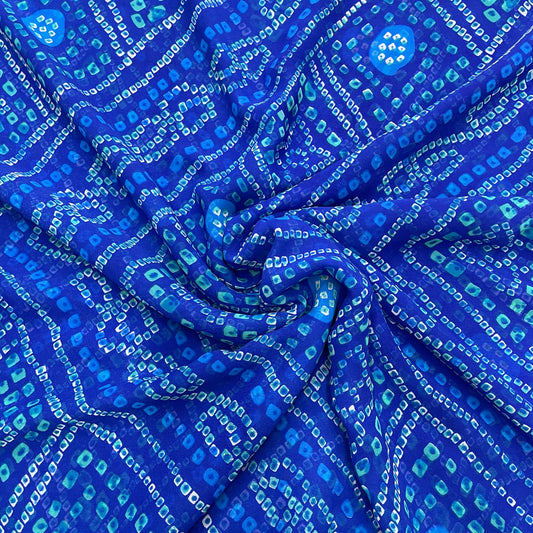 Blue Bandhani Georgette Printed Fabric