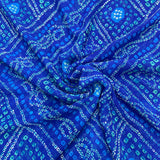 Blue Bandhani Georgette Printed Fabric