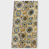 Yellow Blue Foil Print On Cotton Satin Fabric