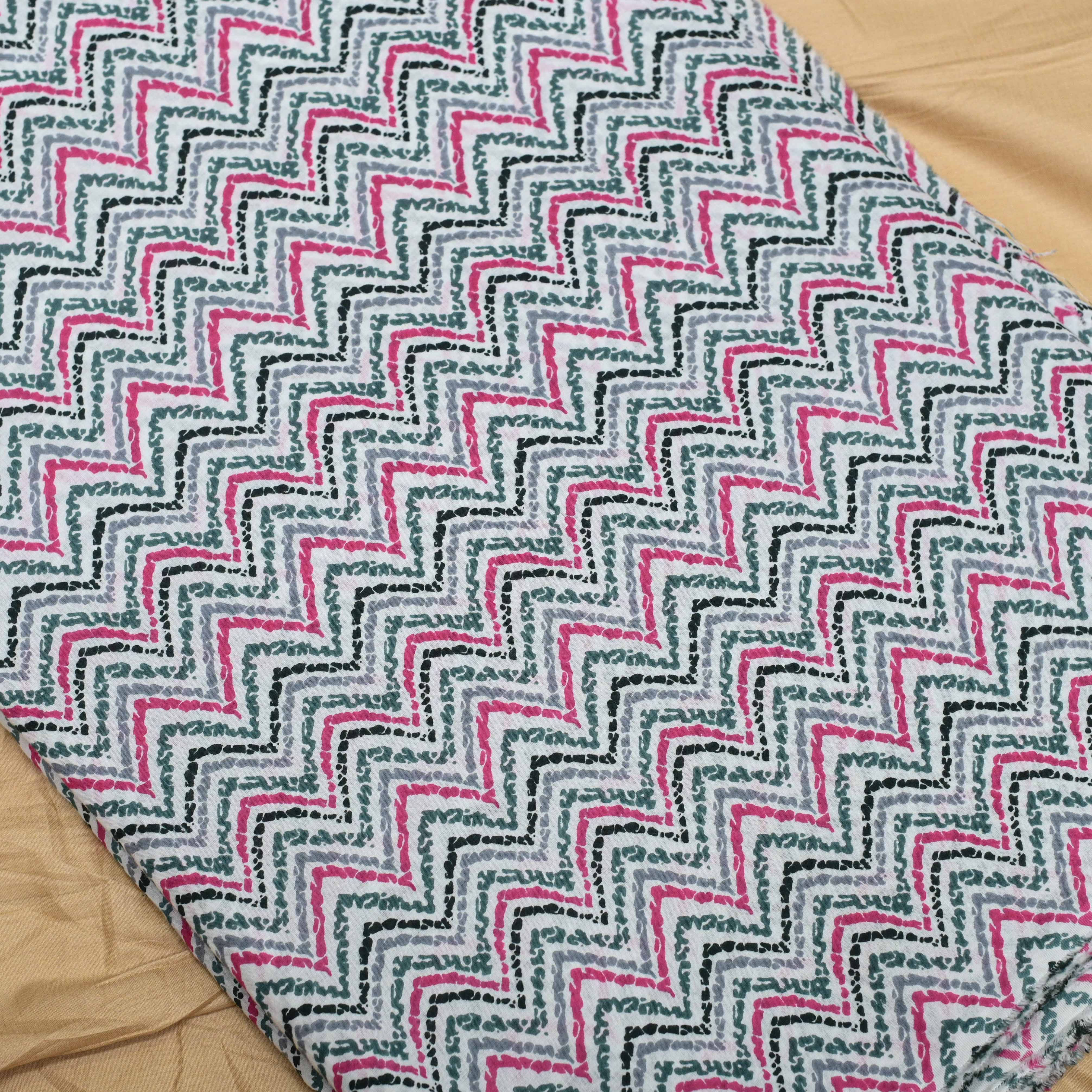 Zig Zag Chevron Cotton Printed Fabric - Shree Om Fabrics