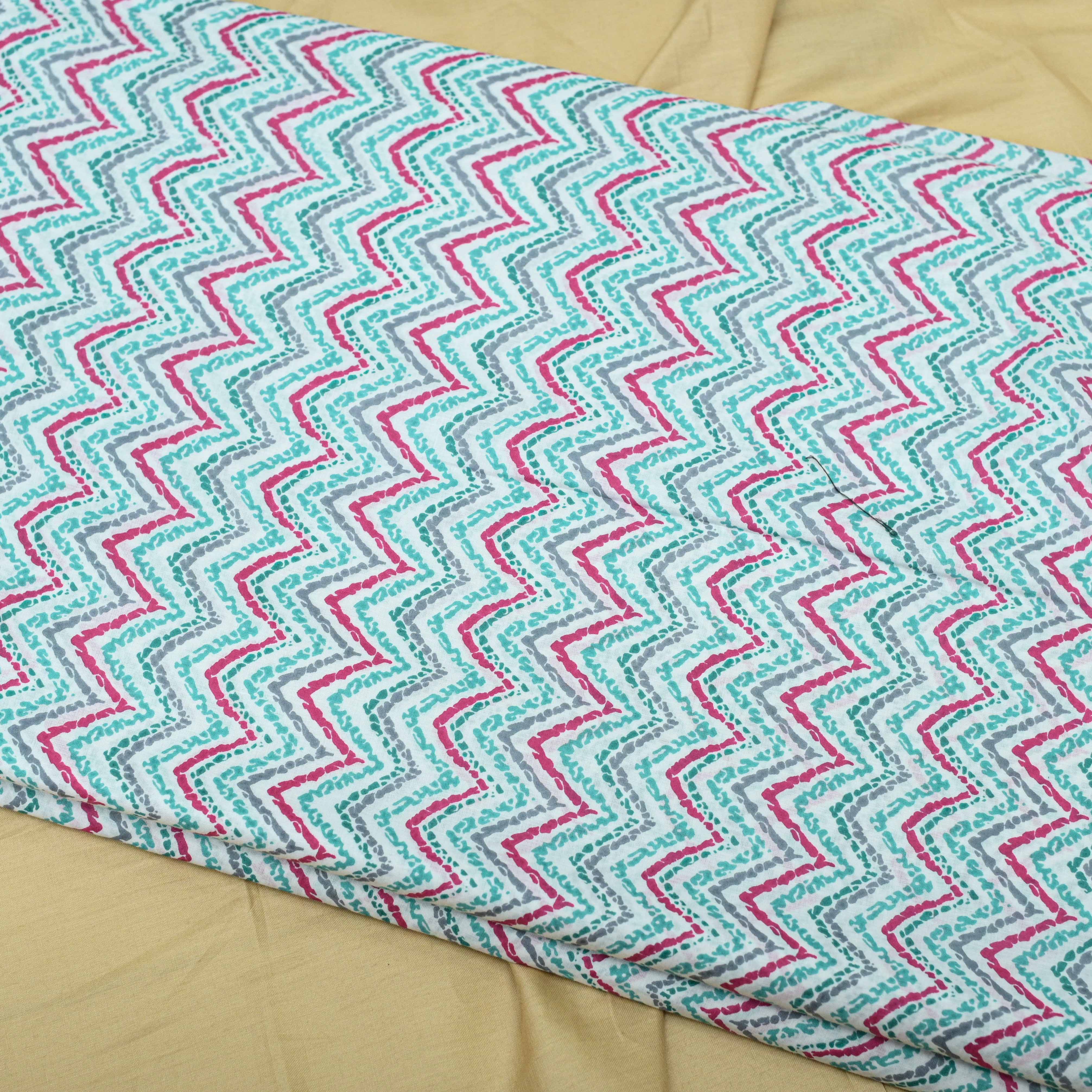 Zig Zag Chevron Cotton Printed Fabric - Shree Om Fabrics