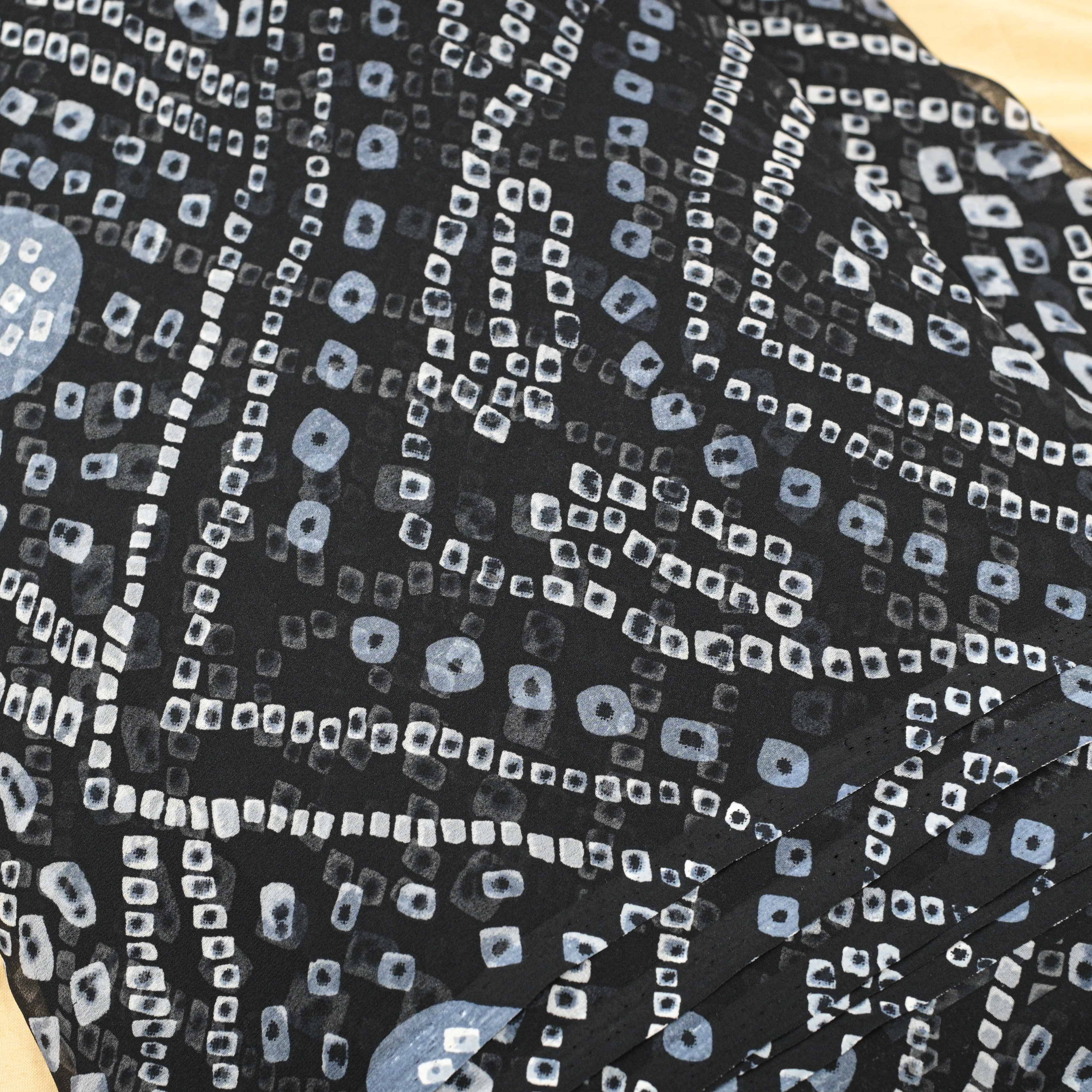 Black Colour Bandhani Georgette Printed Fabric - Shree Om Fabrics