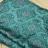 Dark Green Colour All Over Bandhani Satin Printed Fabric - Shree Om Fabrics