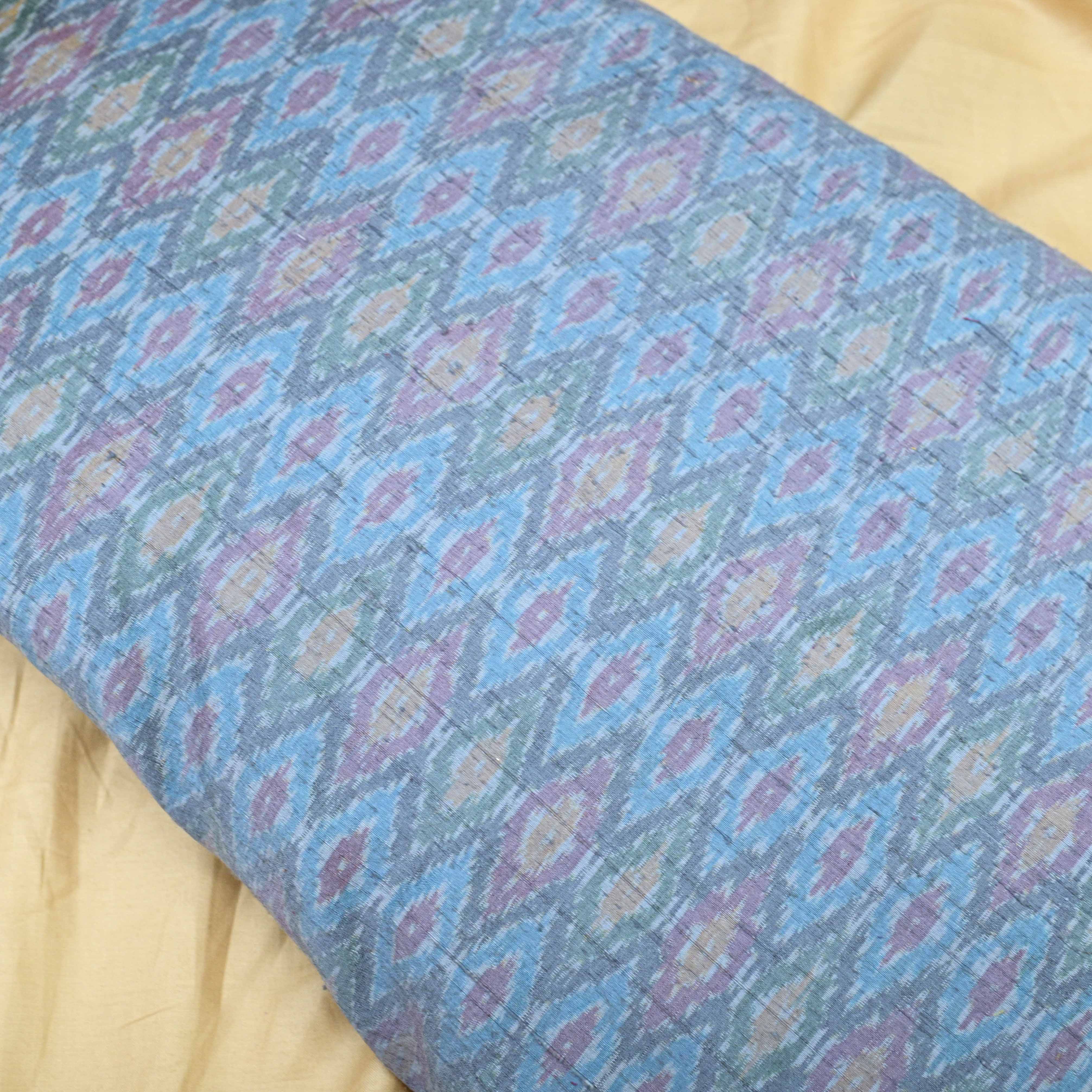 Grey Colour Pure Raw Silk Ikat Printed Fabric - Shree Om Fabrics