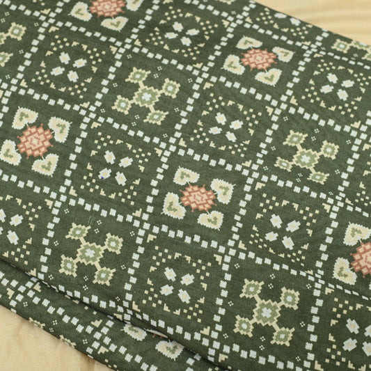 Mehandi Green Colour Patola Tussar Silk Printed Fabric - Shree Om Fabrics