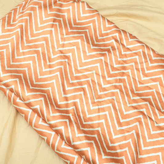 Mustard Colour Zig Zag Satin Printed Fabric - Shree Om Fabrics