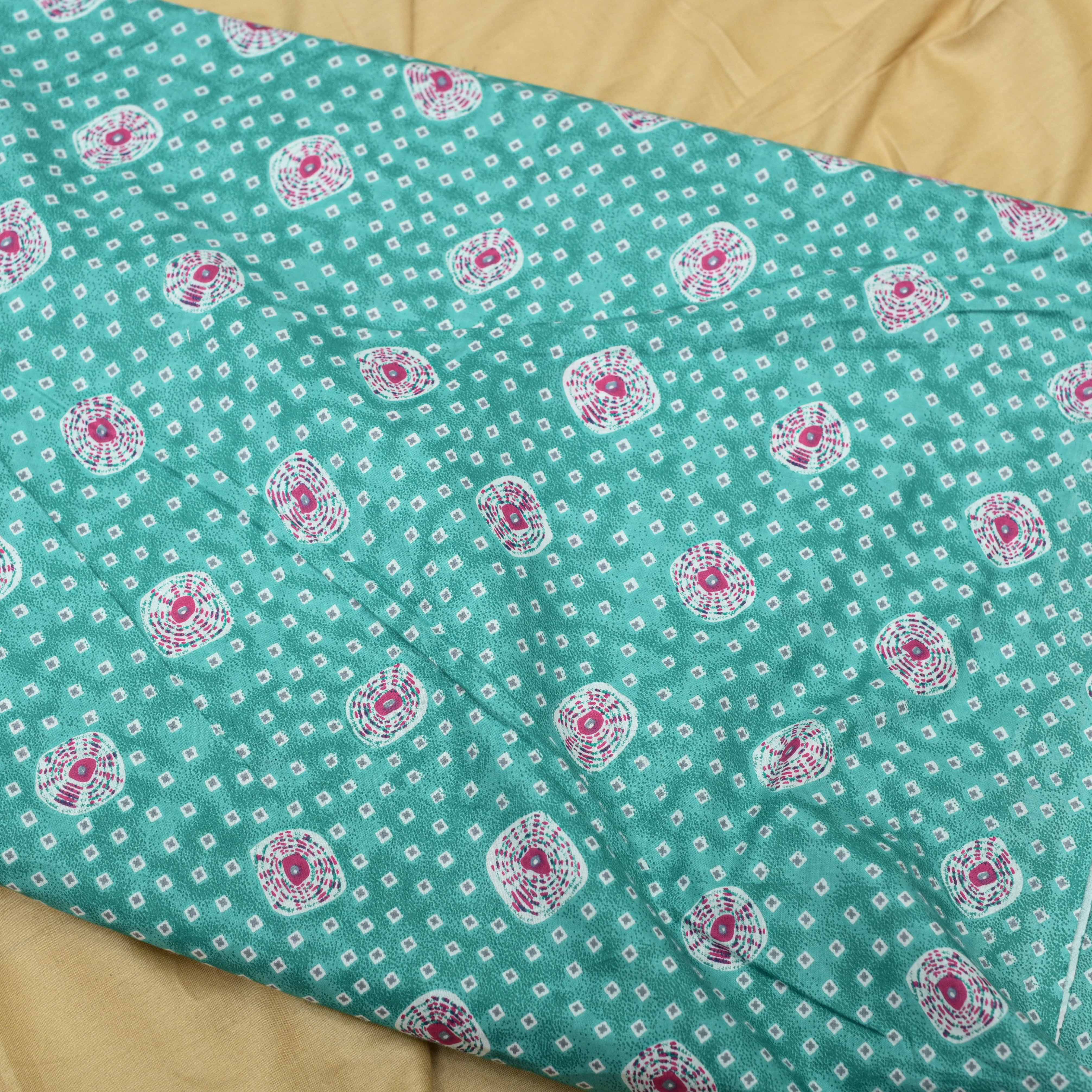 Rama Green Colour Bandhani Cotton Printed Fabric - Shree Om Fabrics