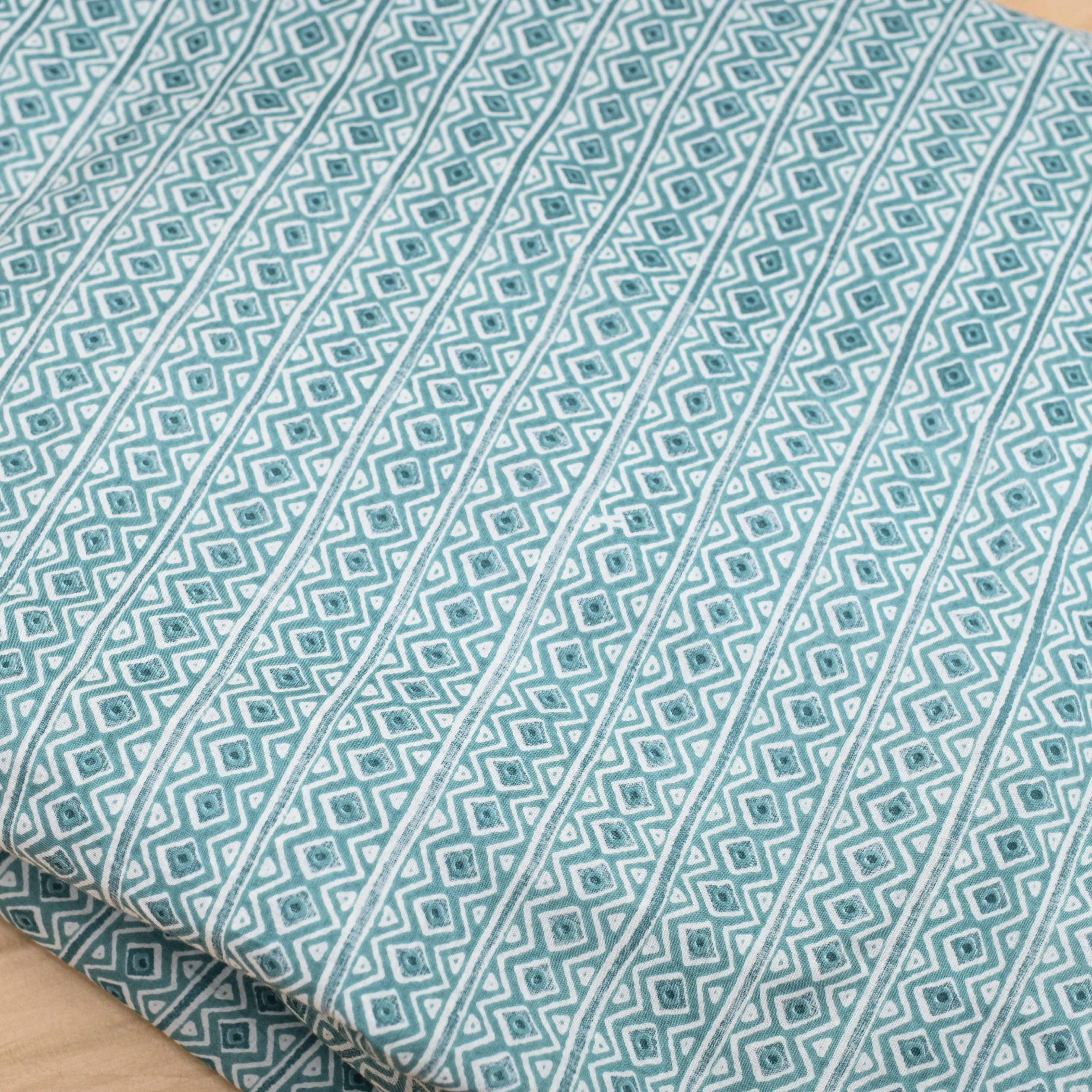 Sea Green Colour Lining Cotton Printed Fabric - Shree Om Fabrics