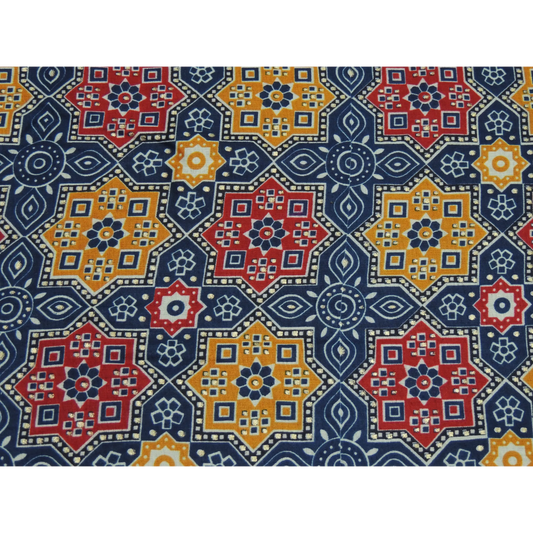 Navy Blue Colour Patola Print On Cotton Satin Fabric