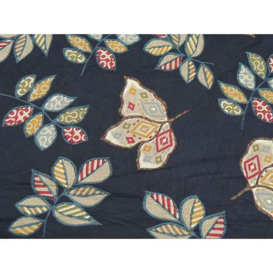 Black Colour Leaf Foil Print On Chanderi Fabric