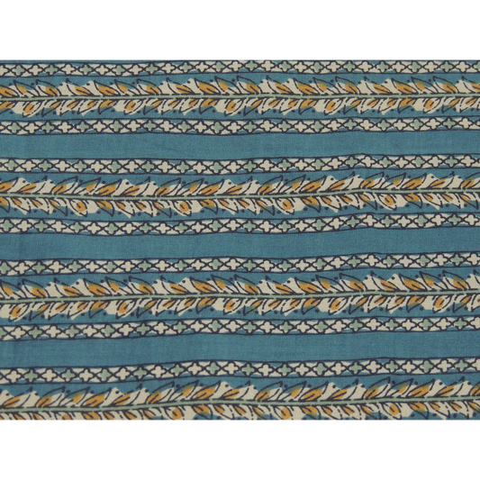 Blue Colour Leaf Lining Print On Cotton Fabric