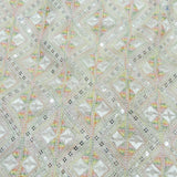 All Over Sequins Thread Work Embroidery On White Dyeable Dola Silk Fabric