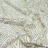 All Over Sequins Cut Work Embroidery On White Dyeable Georgette Fabric