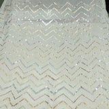 Sequins Zig Zag Work Embroidery On White Dyeable Georgette Fabric With Daman Border