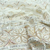 Sequins Zig Zag Work Embroidery On White Dyeable Georgette Fabric With Daman Border