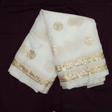 Sequins Work Dupatta On White Dyeable Organza Fabric With Double Side Border