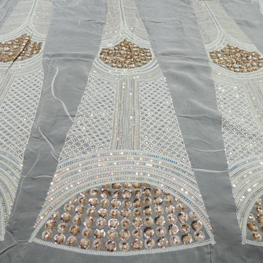 Sequins Work Kali On White Dyeable Organza Fabric