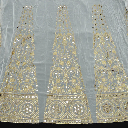 Mirror Sequins Work Kali On White Dyeable Georgette Fabric