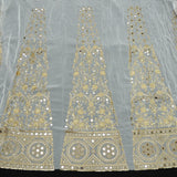 Mirror Sequins Work Kali On White Dyeable Georgette Fabric