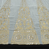 Mirror Sequins Work Kali On White Dyeable Georgette Fabric