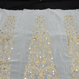 Mirror Sequins Work Kali On White Dyeable Georgette Fabric