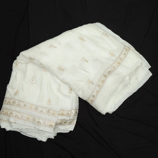 Mukaish Work On White Dyeable Chinon Fabric