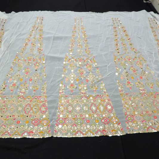 Multi Color Mirror Work Kali On White Dyeable Georgette Fabric