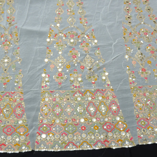 Multi Color Mirror Work Kali On White Dyeable Georgette Fabric