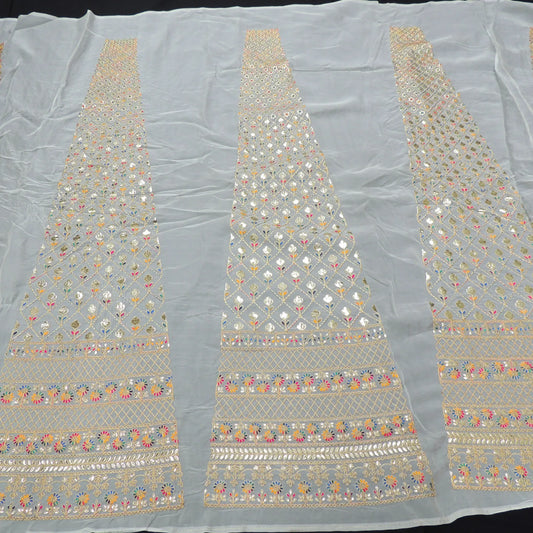 Mukaish Work Kali On White Dyeable Organza Silk Fabric