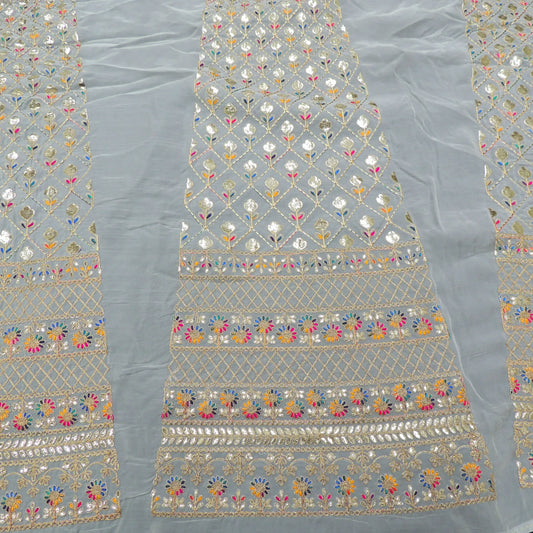 Mukaish Work Kali On White Dyeable Organza Silk Fabric