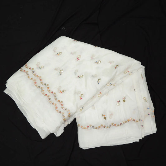 Mukaish Work On White Dyeable Chinon Fabric
